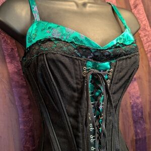 Vintage Tripp NYC Turquoise Green Floral Lace Corset Hot Topic M